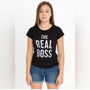 Place Black Tee with Silver 'The Real Boss' Graphic